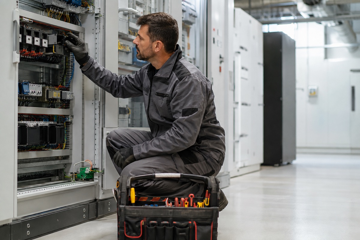 Técnico de Nebula Salix trabajando en un cuadro eléctrico